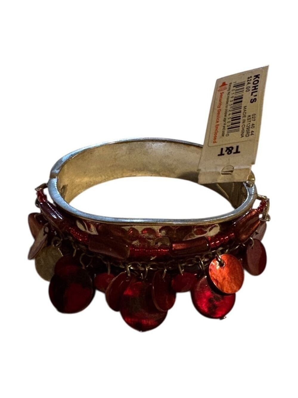 Red & Silver Charm Bangle Bracelet One Size
